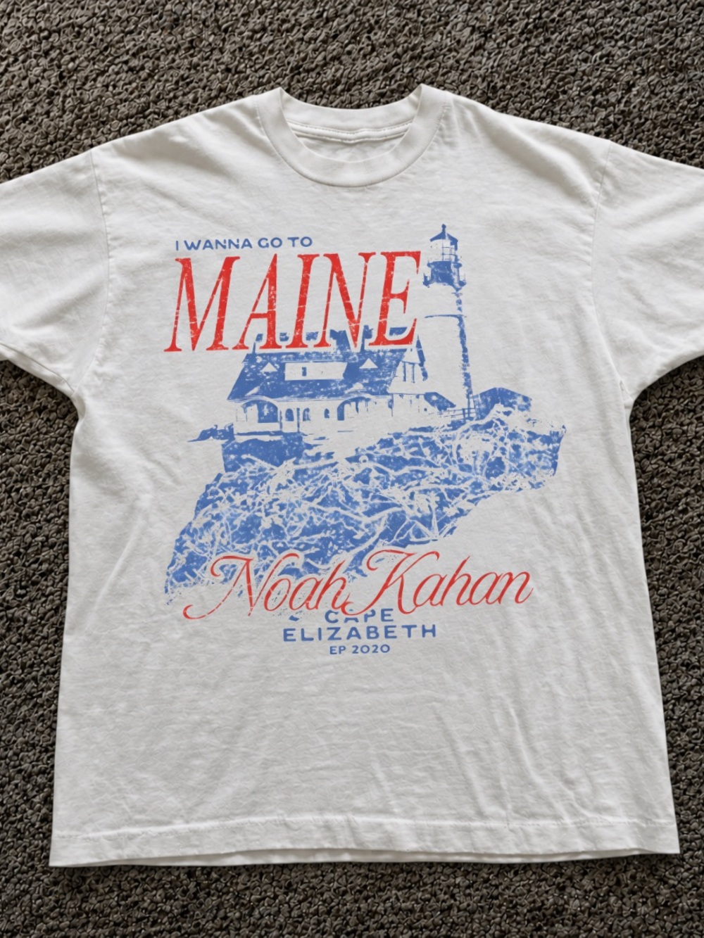 Gildan White 'Maine' Graphic Tee with Blue & Red Print